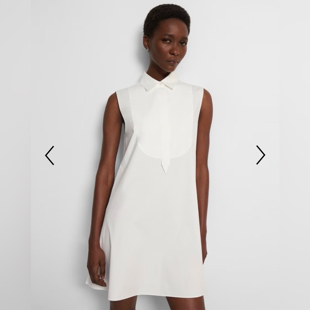 Theory White Sleeveless Tunic A Line Shift Dress in “Good Cotton” size Large